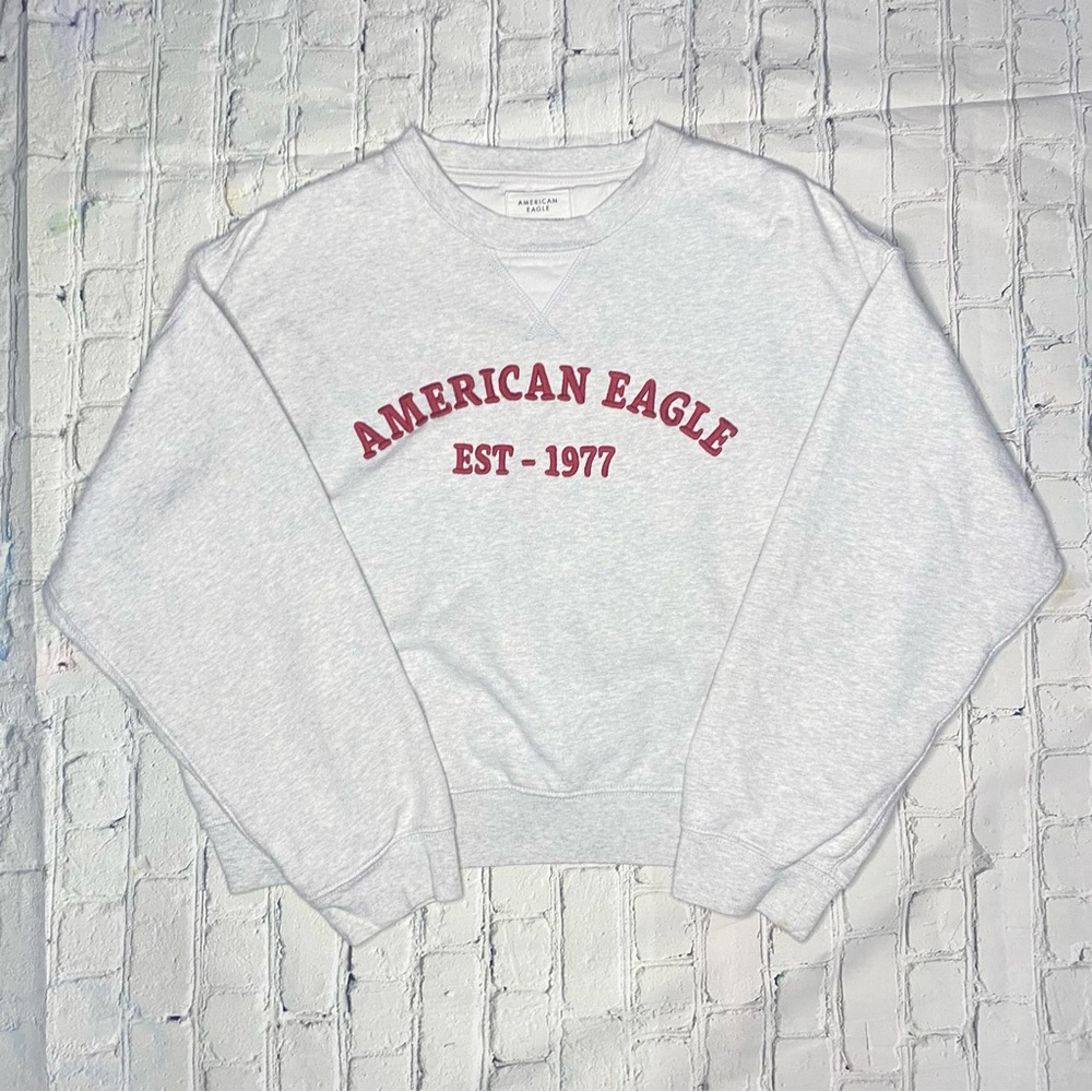 American Eagle Outfitters White Long Sleeve Crop Sweatshirt